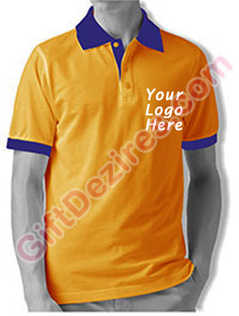 Designer Tangerine and Blue Color T Shirts With Logo